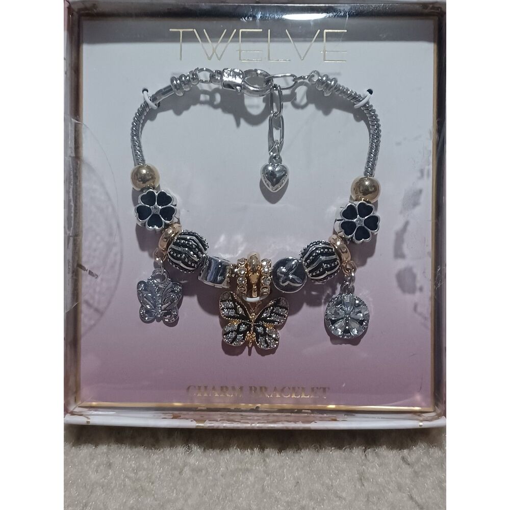 NIB Vintage TWELVE Butterfly Charm Bracelet